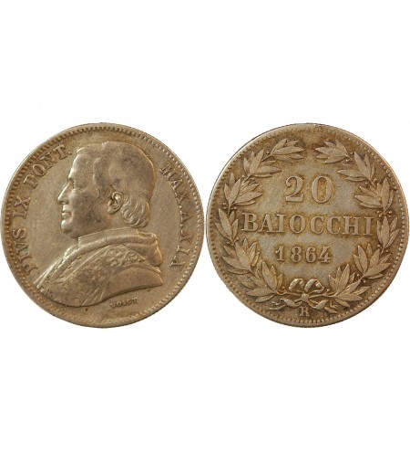 VATICAN, PIE IX - 20 BAIOCCHI 1864 ROME