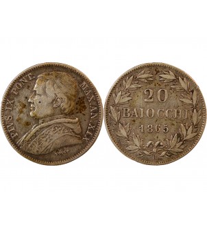 VATICAN, PIE IX - 20 BAIOCCHI 1865 ROME 2
