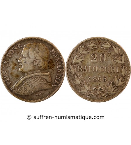 VATICAN, PIE IX - 20 BAIOCCHI 1865 ROME