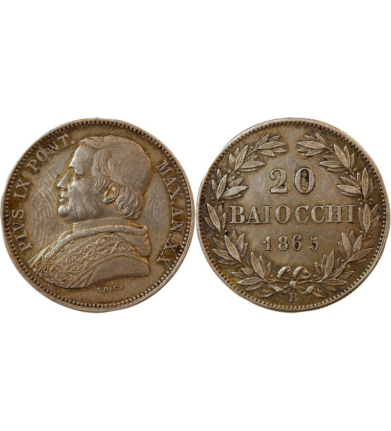 VATICAN, PIE IX - 20 BAIOCCHI 1865 ROME