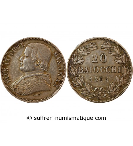VATICAN, PIE IX - 20 BAIOCCHI 1865 ROME