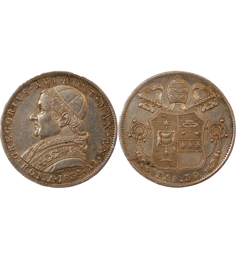VATICAN, GREGOIRE XVI - 30 BAIOCCHI 1834 ROME