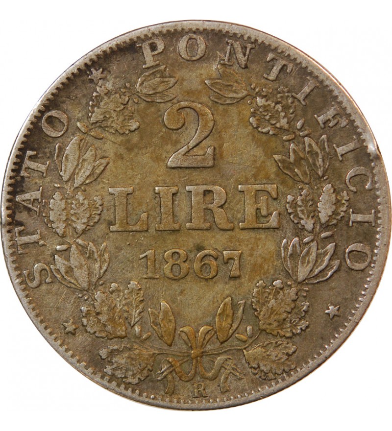 VATICAN, PIE IX - 2 LIRE 1867 ROME AN XXII