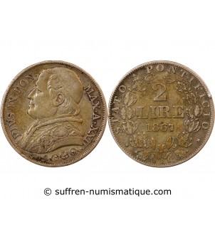 VATICAN, PIE IX - 2 LIRE 1867 ROME AN XXII
