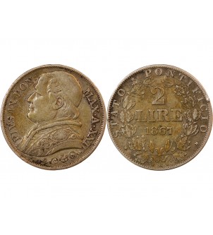 VATICAN, PIE IX - 2 LIRE 1867 ROME AN XXII 2