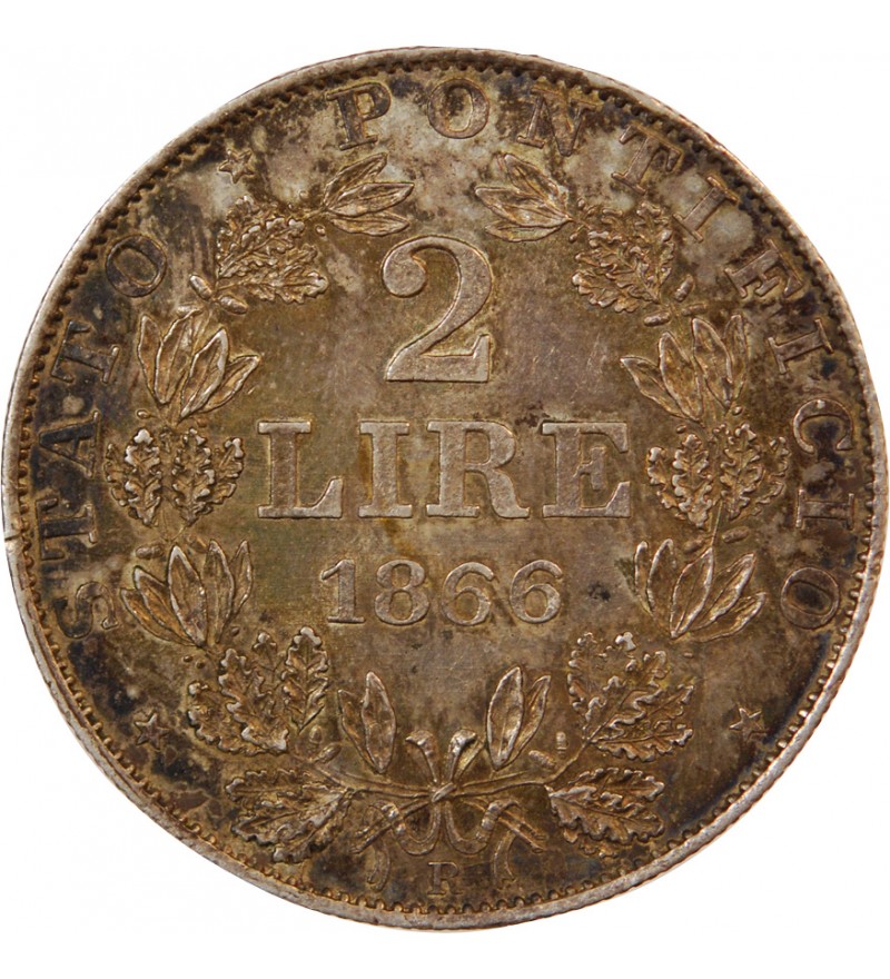 VATICAN, PIE IX - 2 LIRE 1866 ROME AN XXI