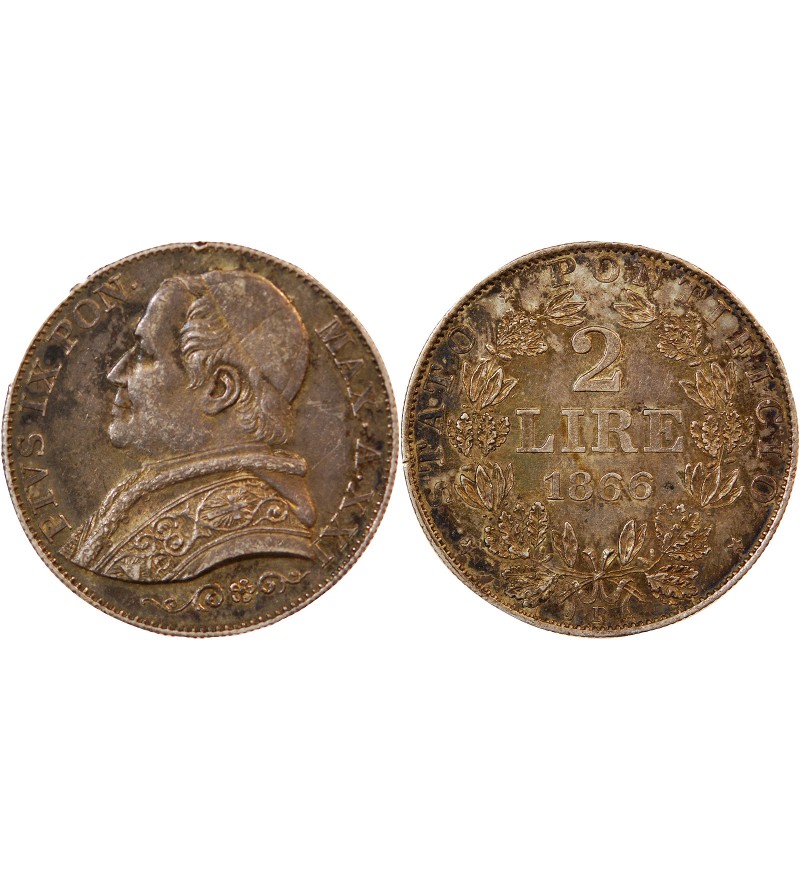 VATICAN, PIE IX - 2 LIRE 1866 ROME AN XXI