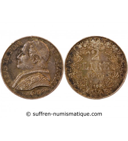 VATICAN, PIE IX - 2 LIRE 1866 ROME AN XXI