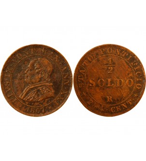 VATICAN, PIE IX - 1/2 SOLDO 1867 ROME AN XXI 2