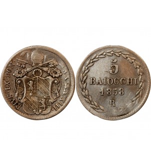 VATICAN, PIE IX - 5 BAIOCCHI 1858 ROME AN XIII 2
