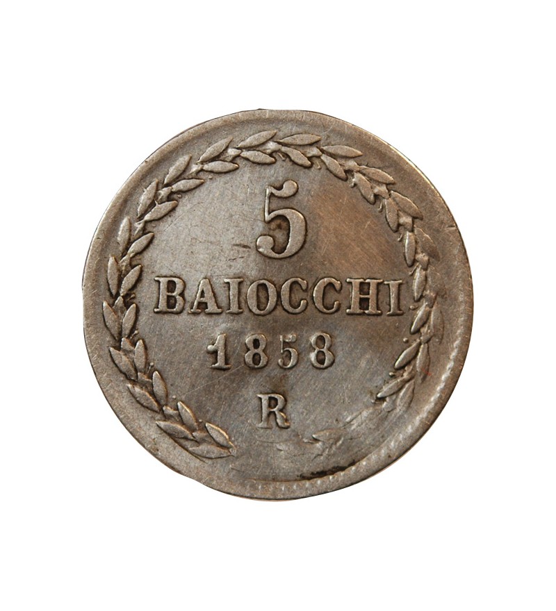 VATICAN, PIE IX - 5 BAIOCCHI 1858 ROME AN XIII