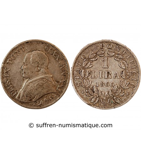 VATICAN, PIE IX - 1 LIRA 1866 ROME AN XXI - PIVS IX PONT.
