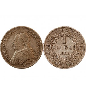 VATICAN, PIE IX - 1 LIRA 1866 ROME AN XXI - PIVS IX PONT. 2
