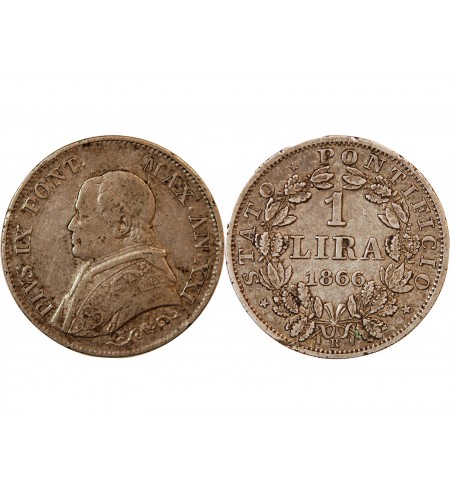 VATICAN, PIE IX - 1 LIRA 1866 ROME AN XXI - PIVS IX PONT.