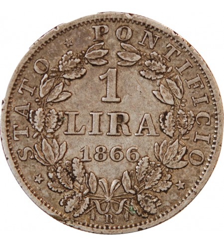 VATICAN, PIE IX - 1 LIRA 1866 ROME AN XXI - PIVS IX PONT.