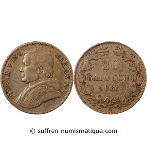 VATICAN, PIE IX - 20 BAIOCCHI 1865 ROME AN XX - Année .AN.