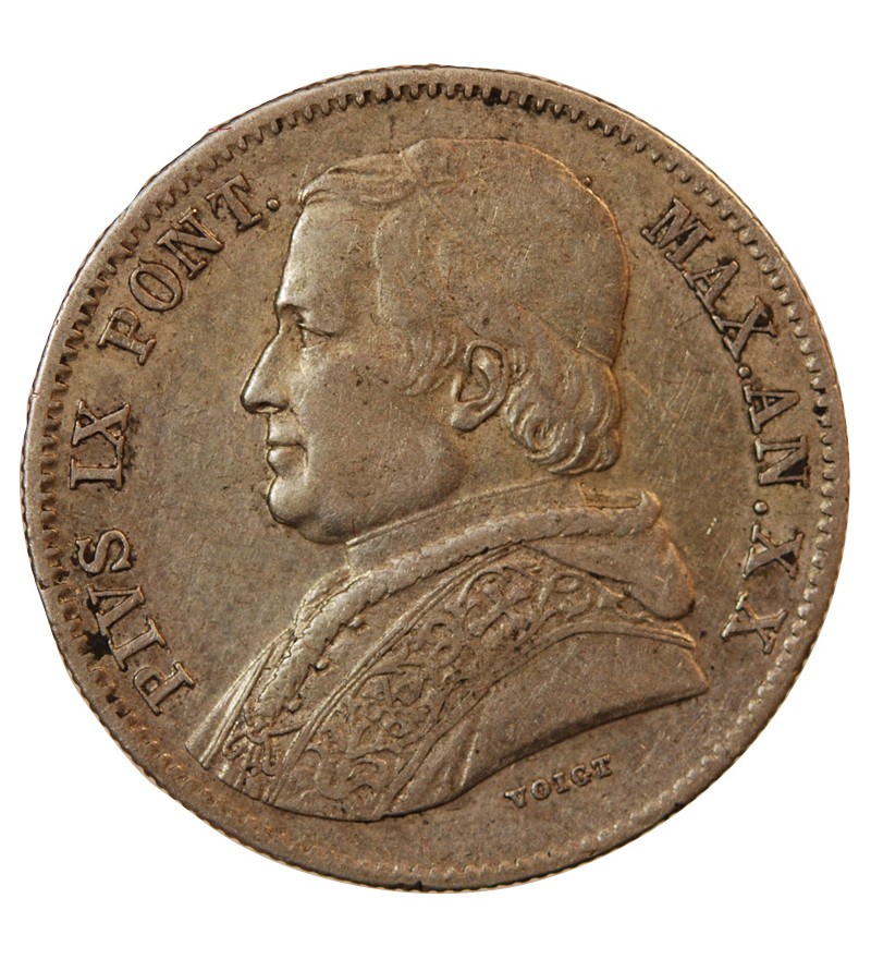 VATICAN, PIE IX - 20 BAIOCCHI 1865 ROME AN XX - Année .AN.