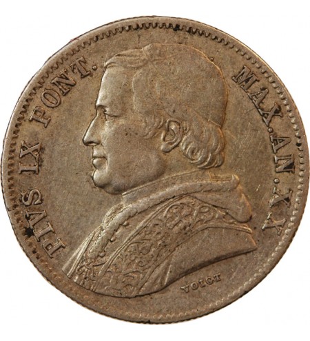 VATICAN, PIE IX - 20 BAIOCCHI 1865 ROME AN XX - Année .AN.