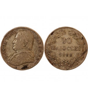 VATICAN, PIE IX - 20 BAIOCCHI 1866 ROME AN XX 2