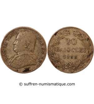 VATICAN, PIE IX - 20 BAIOCCHI 1866 ROME AN XX