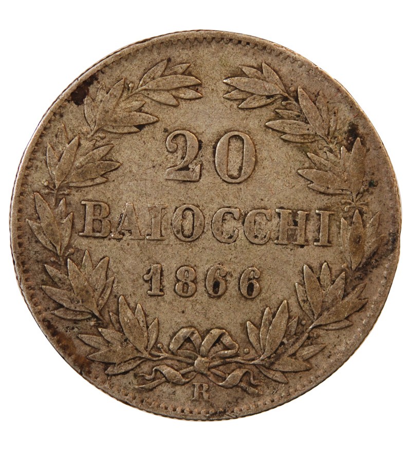 VATICAN, PIE IX - 20 BAIOCCHI 1866 ROME AN XX