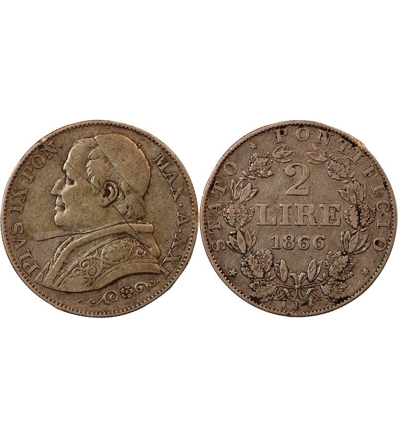 VATICAN, PIE IX - 2 LIRE 1866 ROME AN XXI