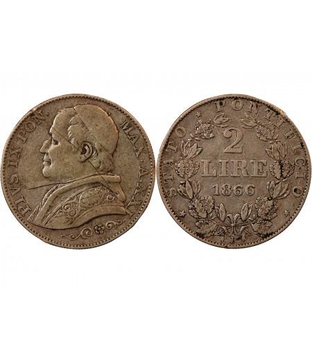 VATICAN, PIE IX - 2 LIRE 1866 ROME AN XXI
