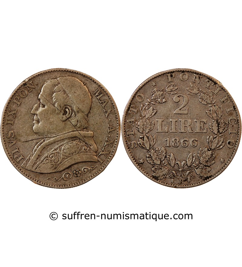 VATICAN, PIE IX - 2 LIRE 1866 ROME AN XXI