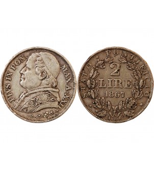 VATICAN, PIE IX - 2 LIRE 1867 ROME AN XXII 2