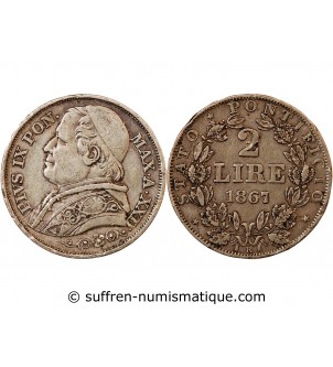 VATICAN, PIE IX - 2 LIRE 1867 ROME AN XXII