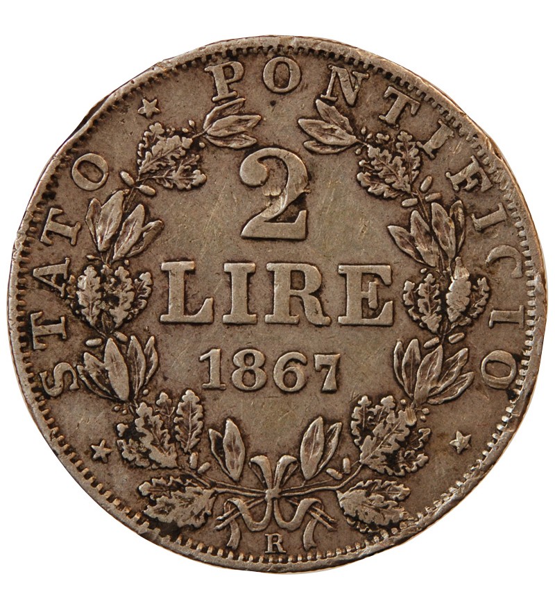 VATICAN, PIE IX - 2 LIRE 1867 ROME AN XXII