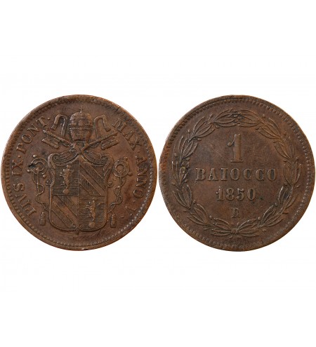 VATICAN, PIE IX - BAIOCCO 1850 ROME AN V
