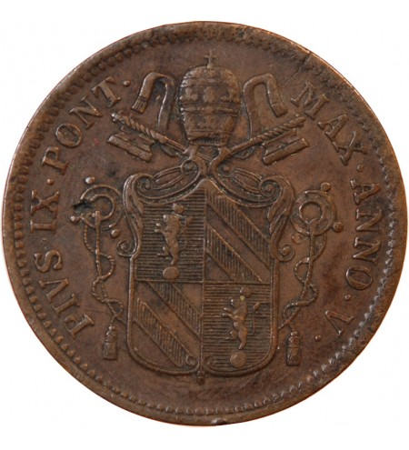 VATICAN, PIE IX - BAIOCCO 1850 ROME AN V