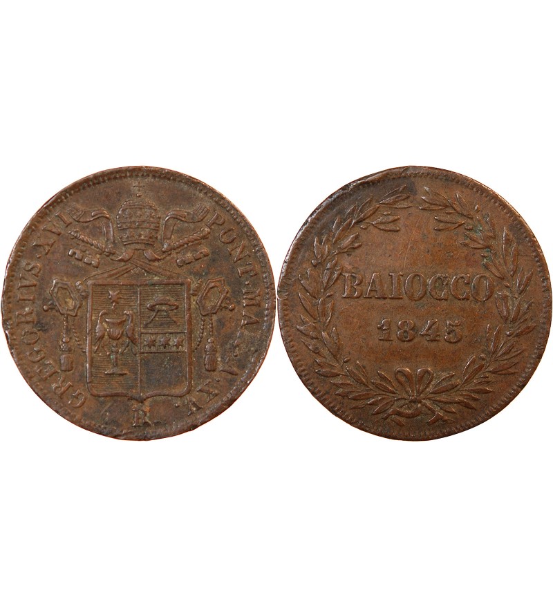 VATICAN, GREGOIRE XVI - BAIOCCO 1845 ROME AN XV