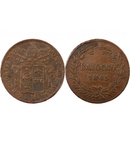 VATICAN, GREGOIRE XVI - BAIOCCO 1845 ROME AN XV