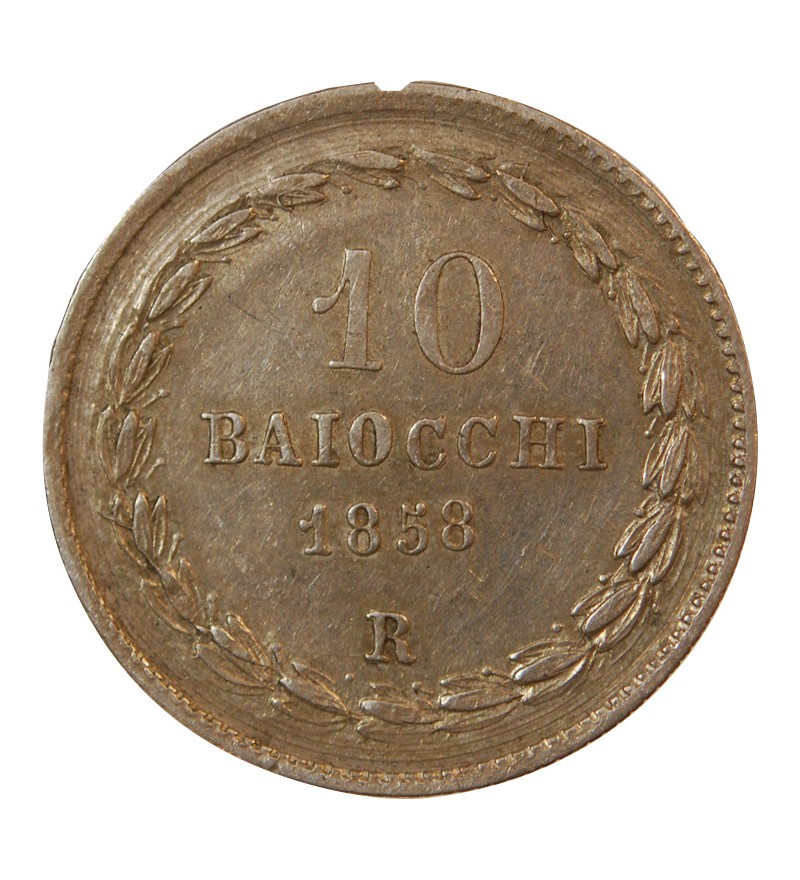 VATICAN, PIE IX - 10 BAIOCCHI 1858 ROME AN XIII