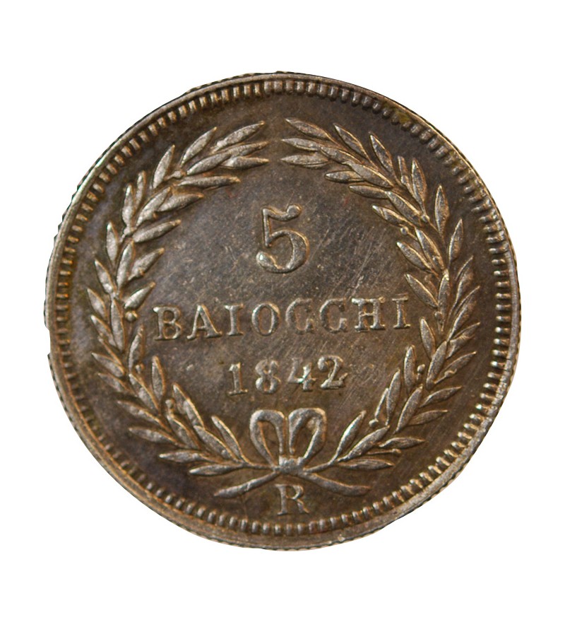 VATICAN, GREGOIRE XVI - 5 BAIOCCHI 1842 ROME AN XII