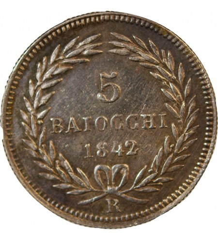 VATICAN, GREGOIRE XVI - 5 BAIOCCHI 1842 ROME AN XII