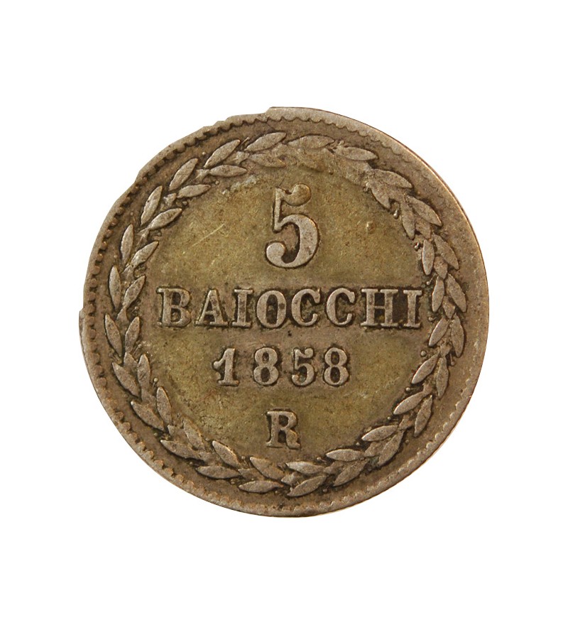 VATICAN, PIE IX - 5 BAIOCCHI 1858 ROME AN XIII