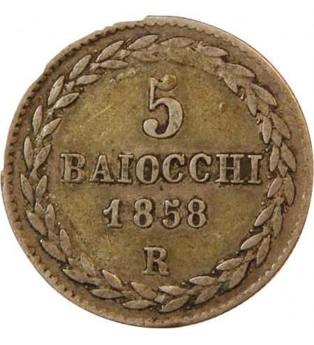 VATICAN, PIE IX - 5 BAIOCCHI 1858 ROME AN XIII