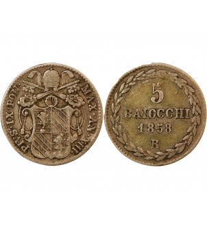 VATICAN, PIE IX - 5 BAIOCCHI 1858 ROME AN XIII 2
