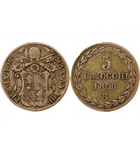 VATICAN, PIE IX - 5 BAIOCCHI 1858 ROME AN XIII