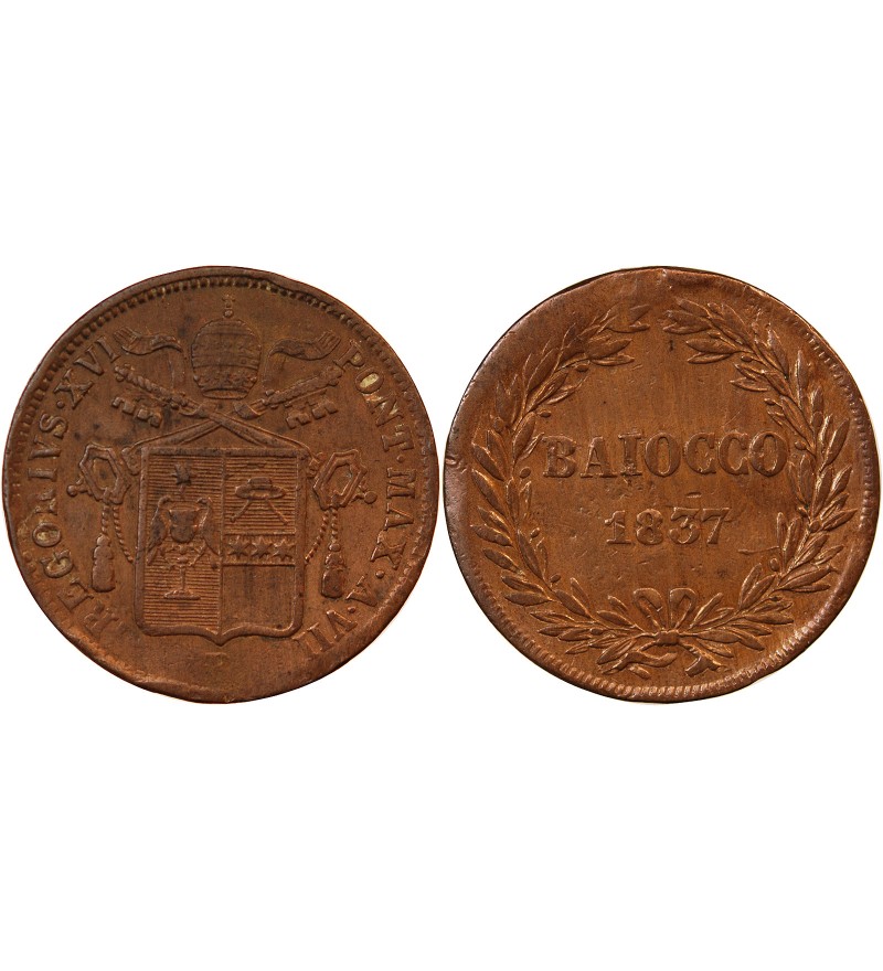 VATICAN, GREGOIRE XVI - BAIOCCO 1837 ROME ou BOLOGNE AN VII