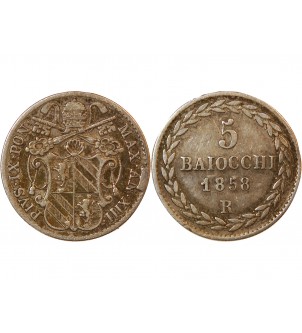 VATICAN, PIE IX - 5 BAIOCCHI 1858 ROME AN XIII 2