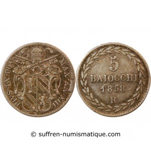 VATICAN, PIE IX - 5 BAIOCCHI 1858 ROME AN XIII
