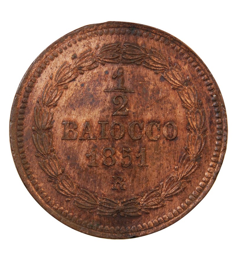 VATICAN, PIE IX - 1/2 BAIOCCO 1851 ROME AN V