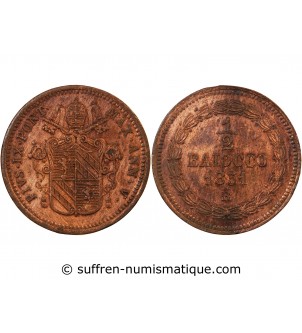 VATICAN, PIE IX - 1/2 BAIOCCO 1851 ROME AN V