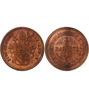 VATICAN, PIE IX - 1/2 BAIOCCO 1851 ROME AN V 2