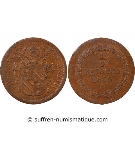 VATICAN, PIE IX - 1/2 BAIOCCO 1850 ROME