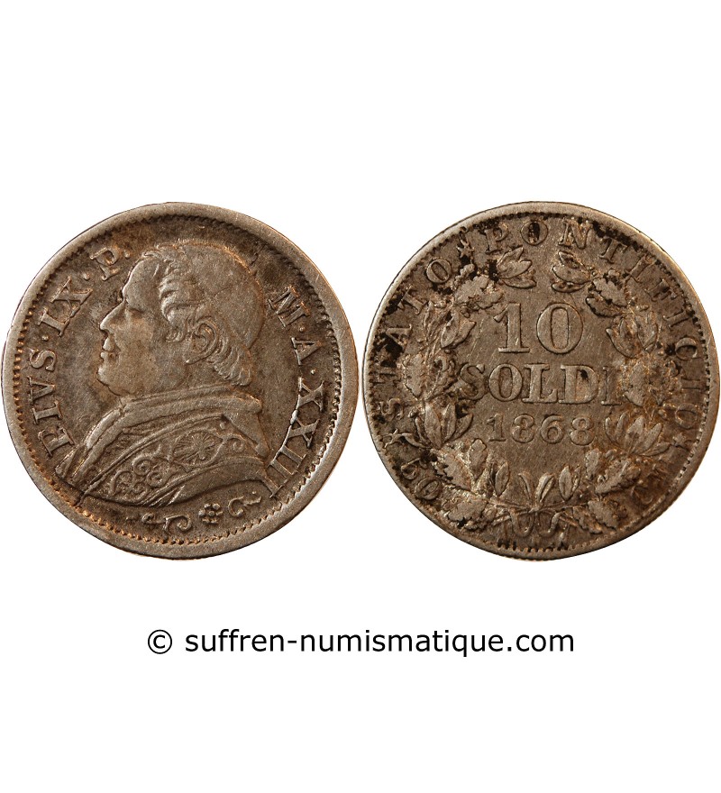 VATICAN, PIE IX - 10 SOLDI 1868 ROME AN XXIII